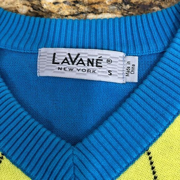 LaVane Cotton Blend Argyle Print V-neck Pullover Sweater Size S - Picture 4 of 9